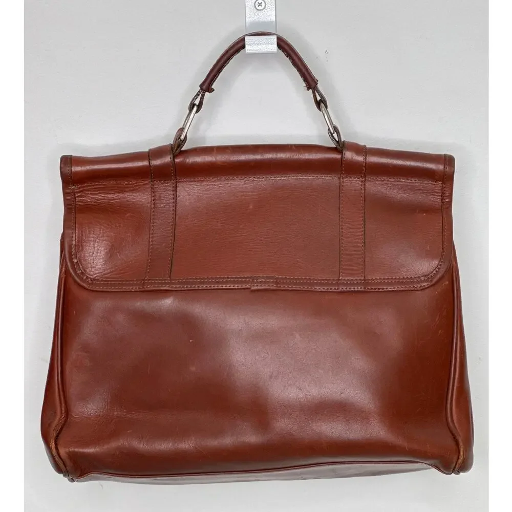 Vintage 90s Brown Leather Messenger Satchel Bag Detachable Shoulder Strap USA